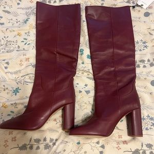 ZARA-Dark cherry red over the knee boot heels, size 7.5